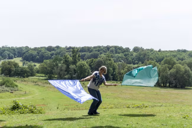 Mands worshipping with flags outdoors, a picture of freedom